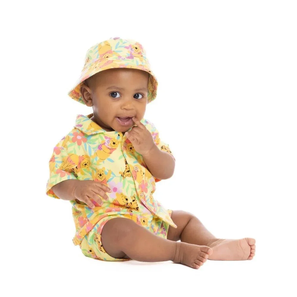 Winnie the Pooh Baby Boys Resort Short Set with Matching Hat, 3-Piece, Size 0/3M